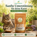 Premium-Produktbild von Blase Katze mit entspannter Katze und Kräutern.